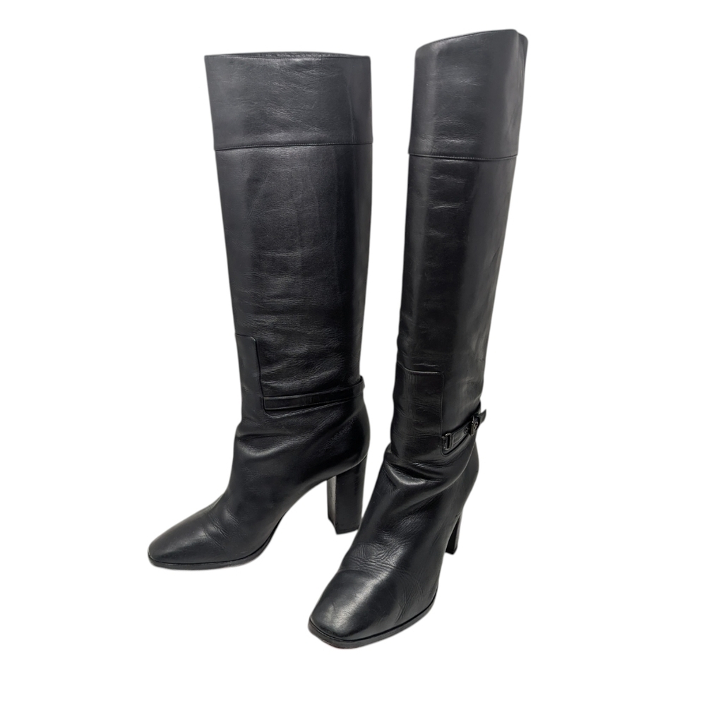 Christian Louboutin Mervillon Black Leather Knee High Heeled Boots Size EU 38